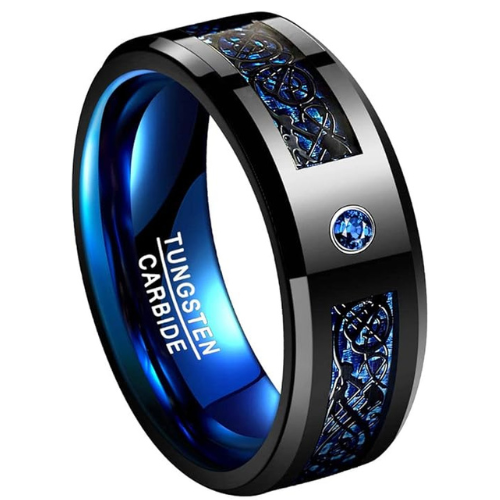 Celtic Ocean Blue Knot Tungsten Ring