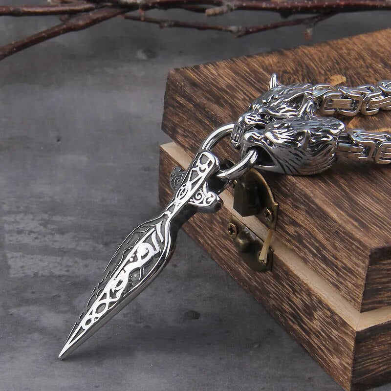 Viking Wolf Or Dragon Necklace – Spear Pendant with Stainless King Chain