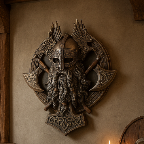 Archangel Mike Viking Wall Decor – Winged Norse Warrior Resin Statue with Dual Axe