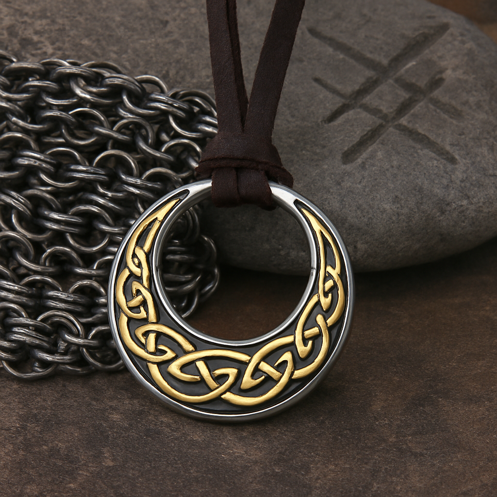 Celtic Knot Pendant – Round Necklace with Leather Cord
