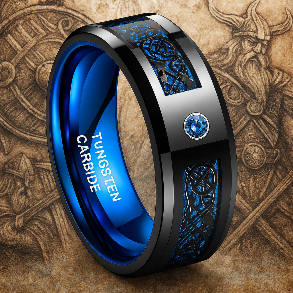 Celtic Ocean Blue Knot Tungsten Ring