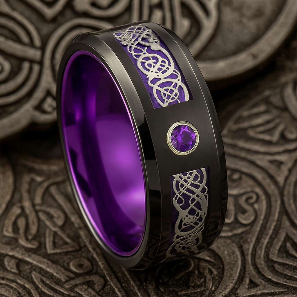 Celtic Royal Purple Knot Tungsten Ring