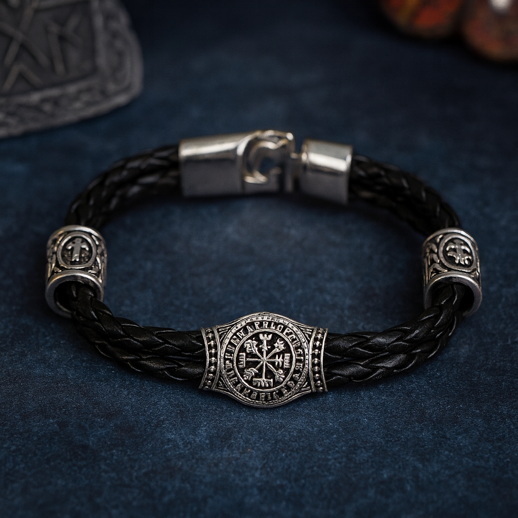 Compass Trinity Symbols Bracelet – Viking Runes & Vegvisir Compass