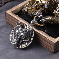 Wolf head pendant with dragon lace