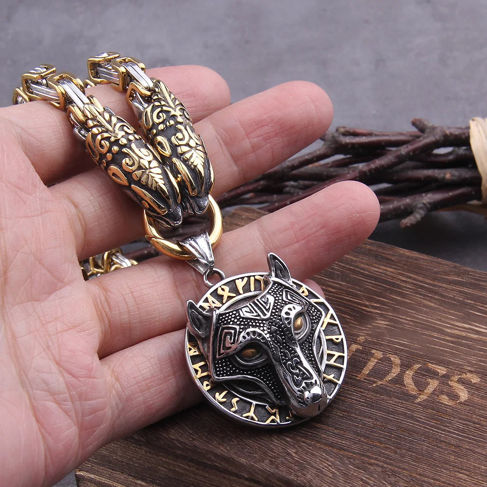Stainless Steel Viking Wolf Amulet Necklace: Never Fade, King Chain