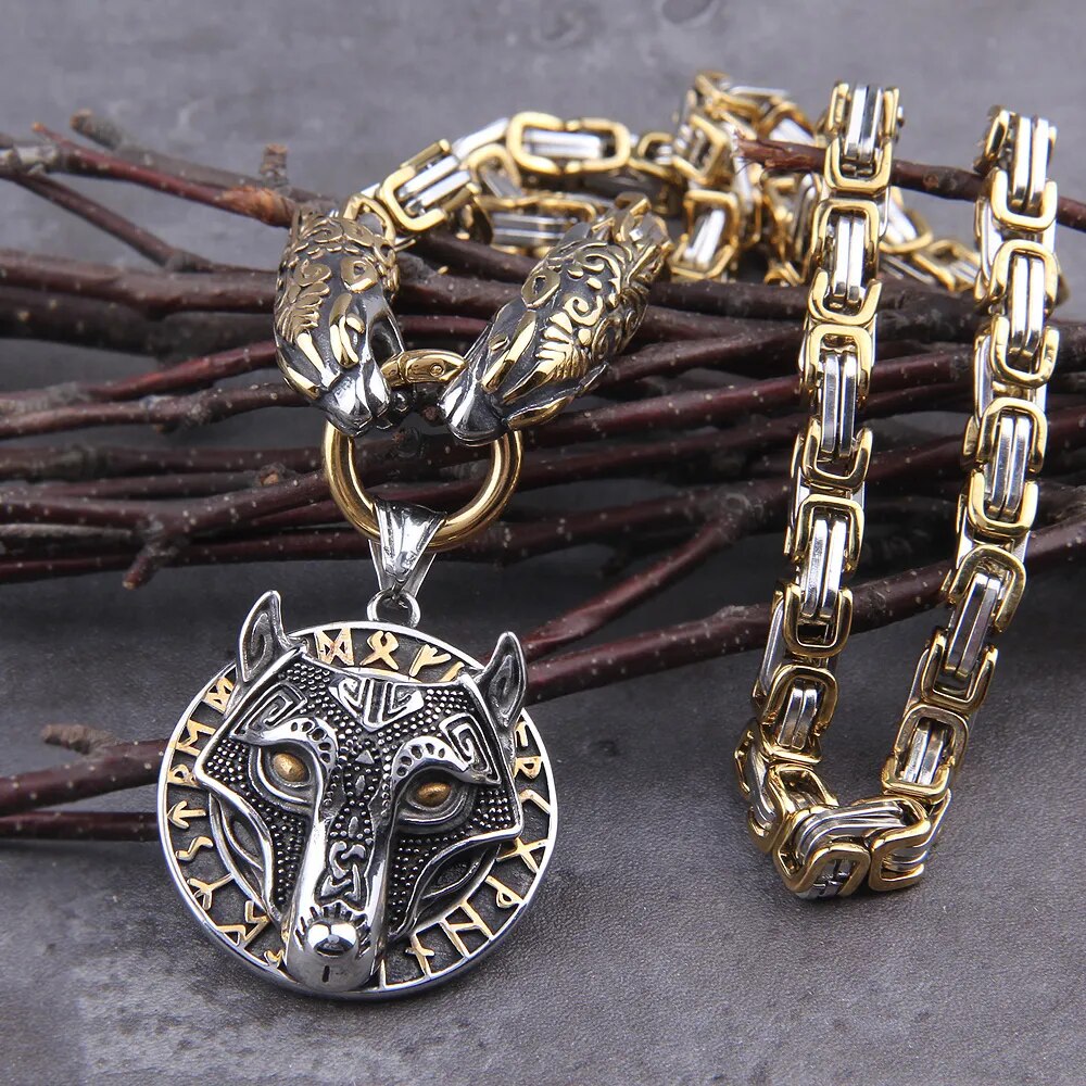 Viking King's Chain – Thor’s Hammer or Wolf Medallion Pendant