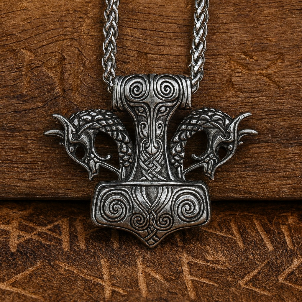 Thor's Hammer Mjolnir Necklace: Never Fade, Viking Dragon