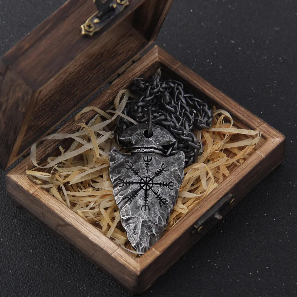 Vegvisir Viking Spear Necklace – Norse Compass Pendant with Chain