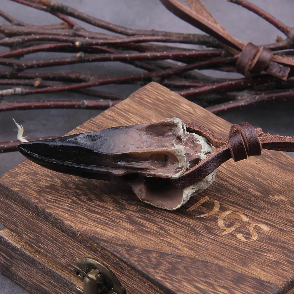 Gothic Raven Skull 3D Necklace with Leather Cord
