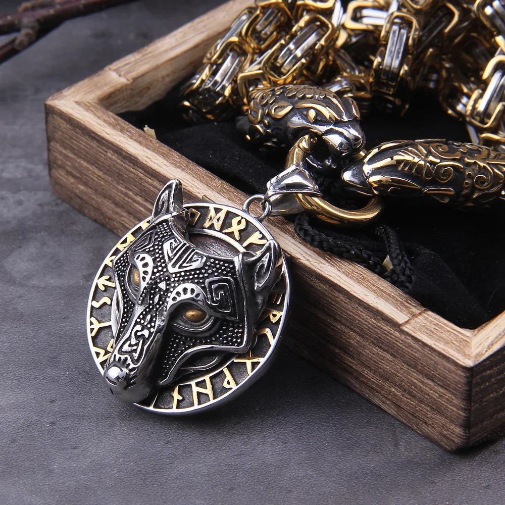 Stainless Steel Viking Wolf Amulet Necklace: Never Fade, King Chain