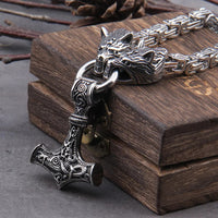 King's Chain (Silver) with Wolf Head & Hammer