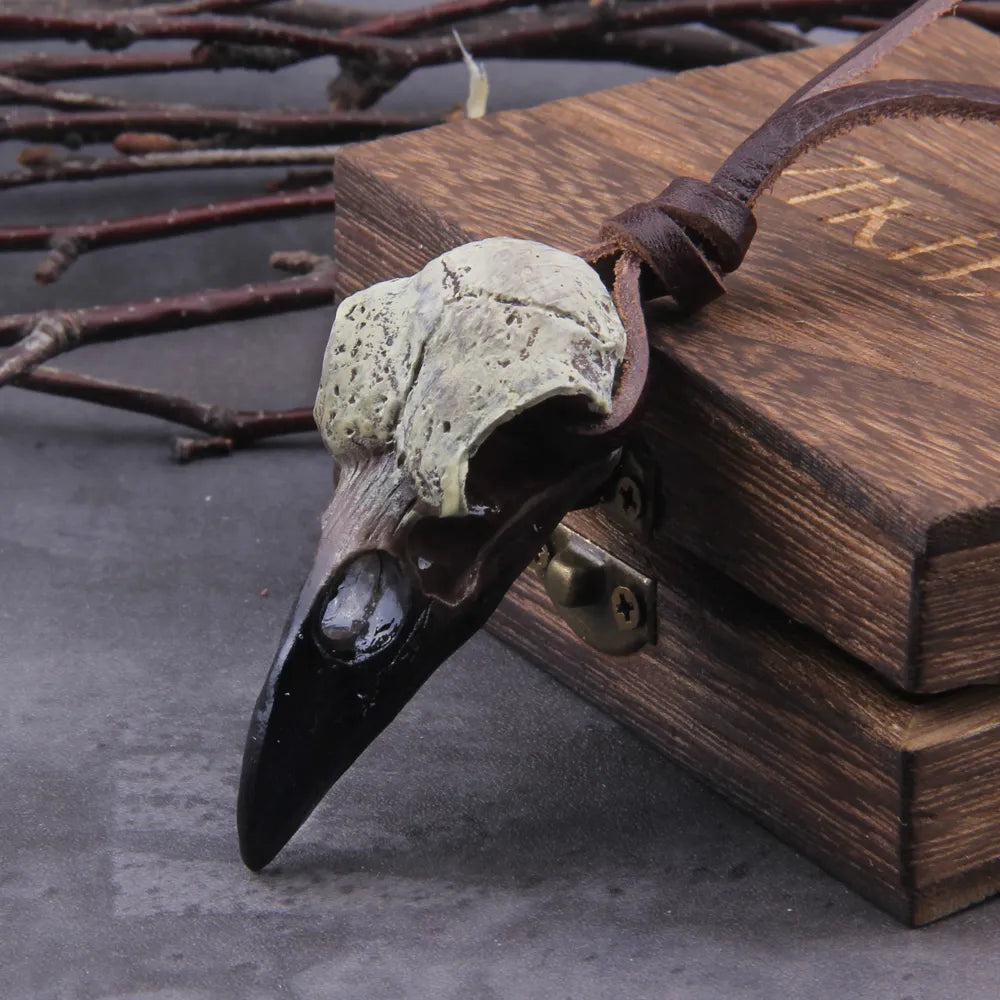 Gothic Raven Skull 3D Necklace with Leather Cord