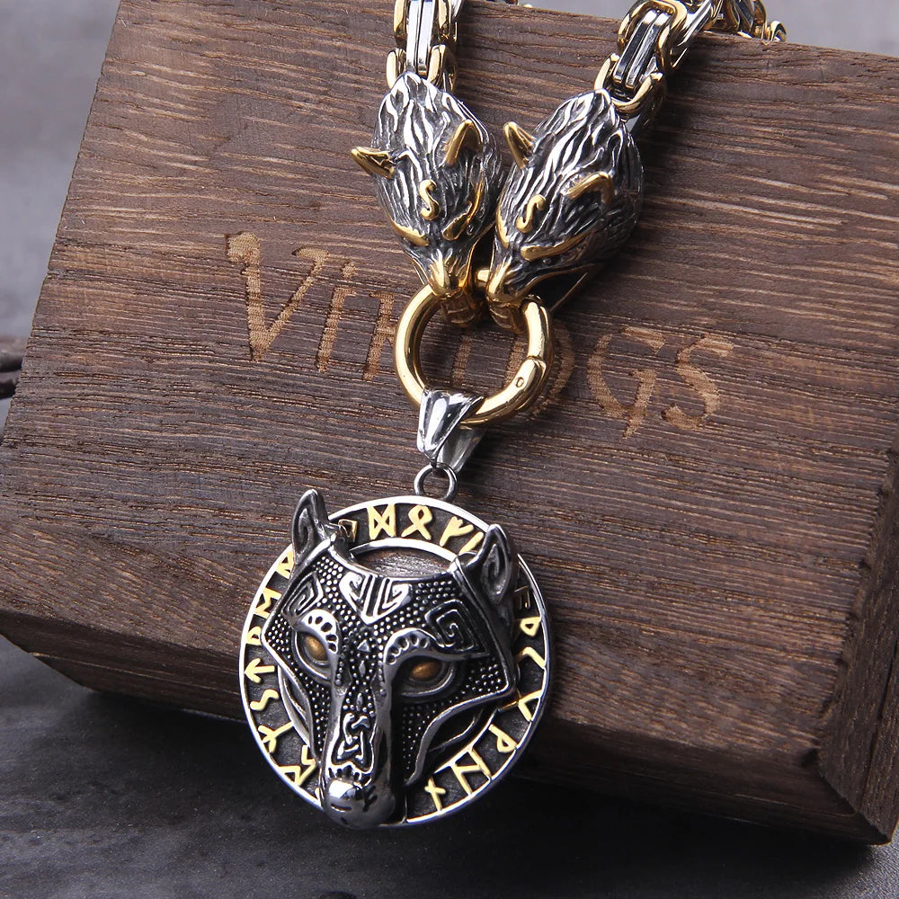 Stainless Steel Viking Wolf Amulet Necklace: Never Fade, King Chain