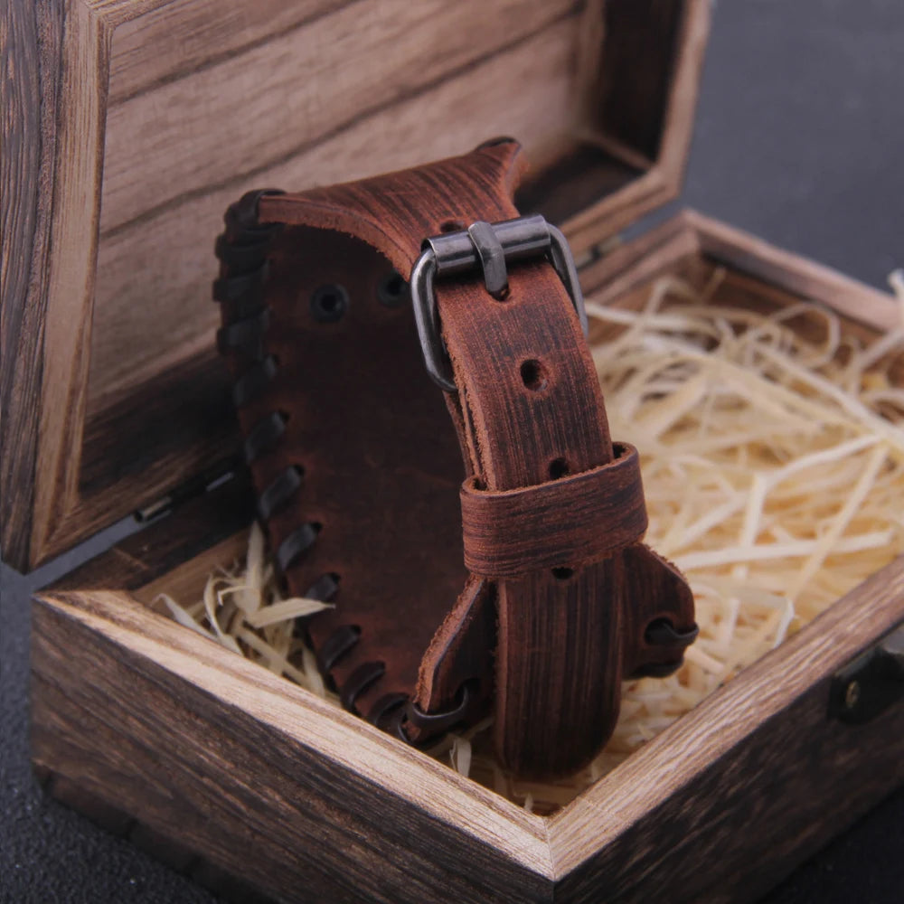 Viking Leather Bracelet – Wide Braided Cuff with Vegvisir Rune