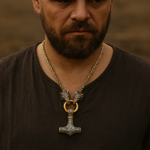 Odin’s Wolves & Mjölnir Necklace