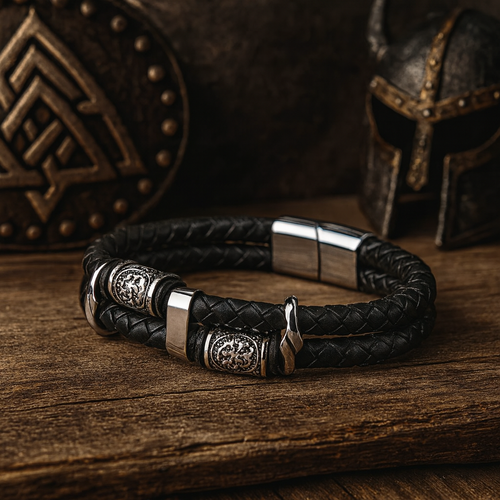 Vantage Viking Bracelet – Norse Amulet on Braided Leather