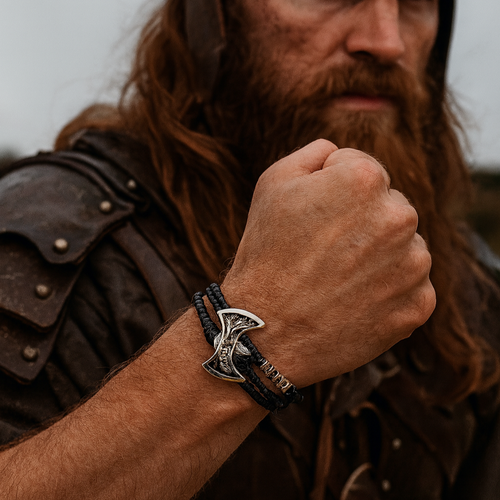Norse Hatchet Leather Bracelet: Stainless Steel, Multi-layer, Self-defense