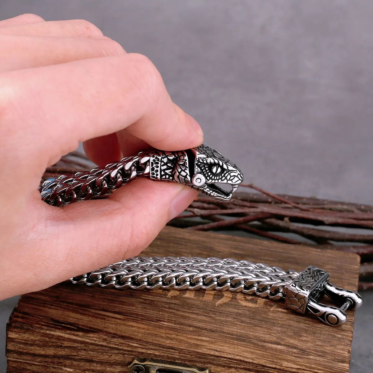 Dominant Snake Head Viking Bracelet