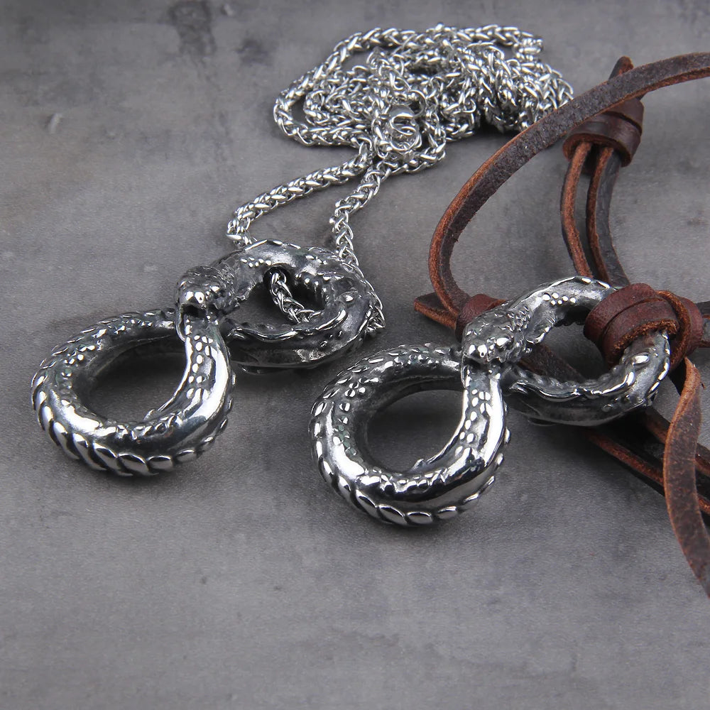 Ouroboros Dragon Necklace – Viking Serpent Pendant in Stainless Steel