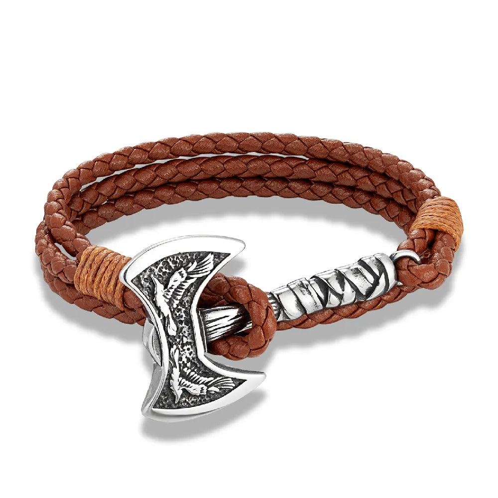Norse Hatchet Leather Bracelet: Stainless Steel, Multi-layer, Self-defense