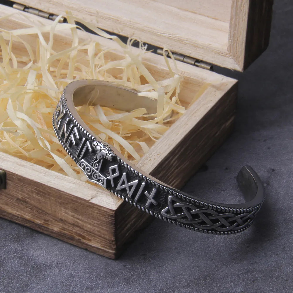 Nordic Rune Bangle – Thor’s Hammer, Viking Bracelet