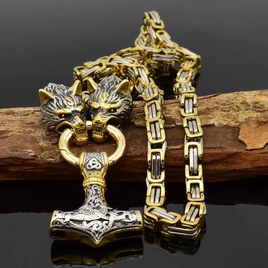 Odin’s Wolves & Mjölnir Necklace