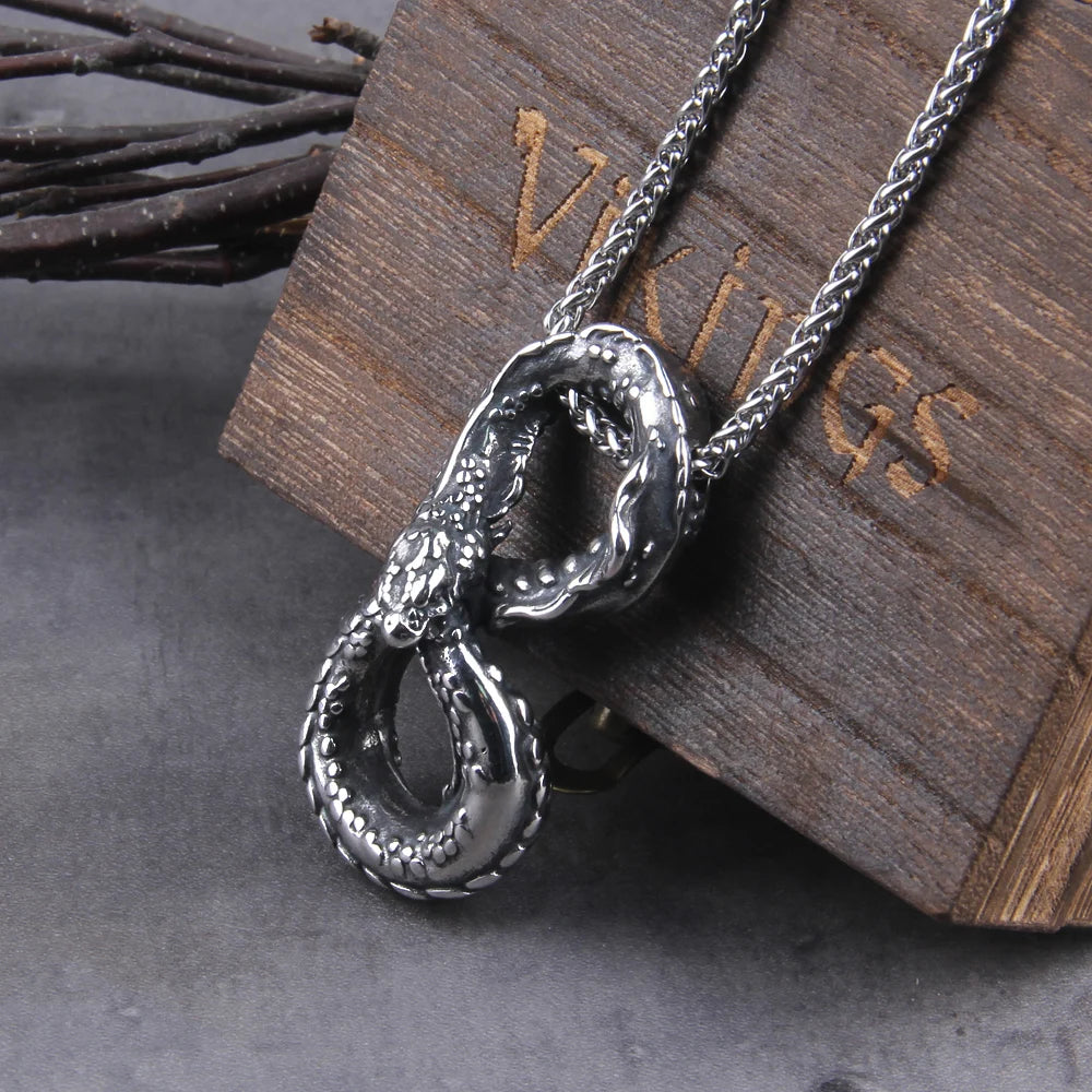 Ouroboros Dragon Necklace – Viking Serpent Pendant in Stainless Steel