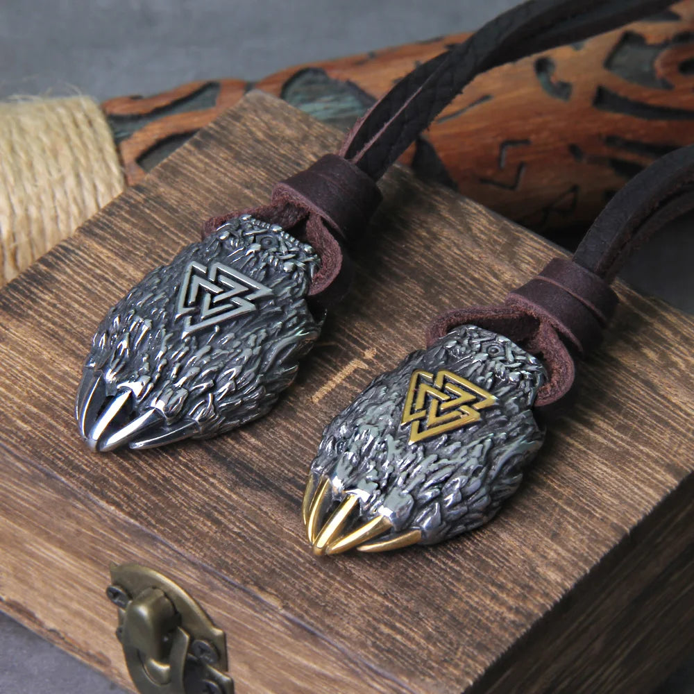 Viking Bear Claw Necklace with Valknut and Tiwaz Rune