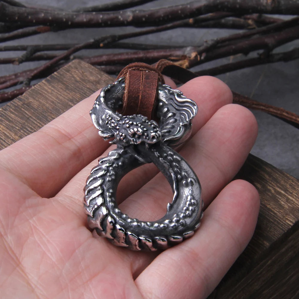 Ouroboros Dragon Necklace – Viking Serpent Pendant in Stainless Steel