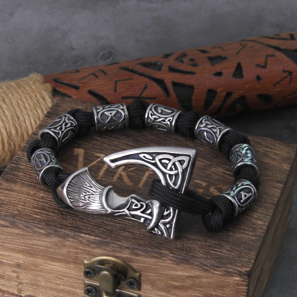 Viking Axe Beads Bracelet for Men – Celtic Knots & Runes