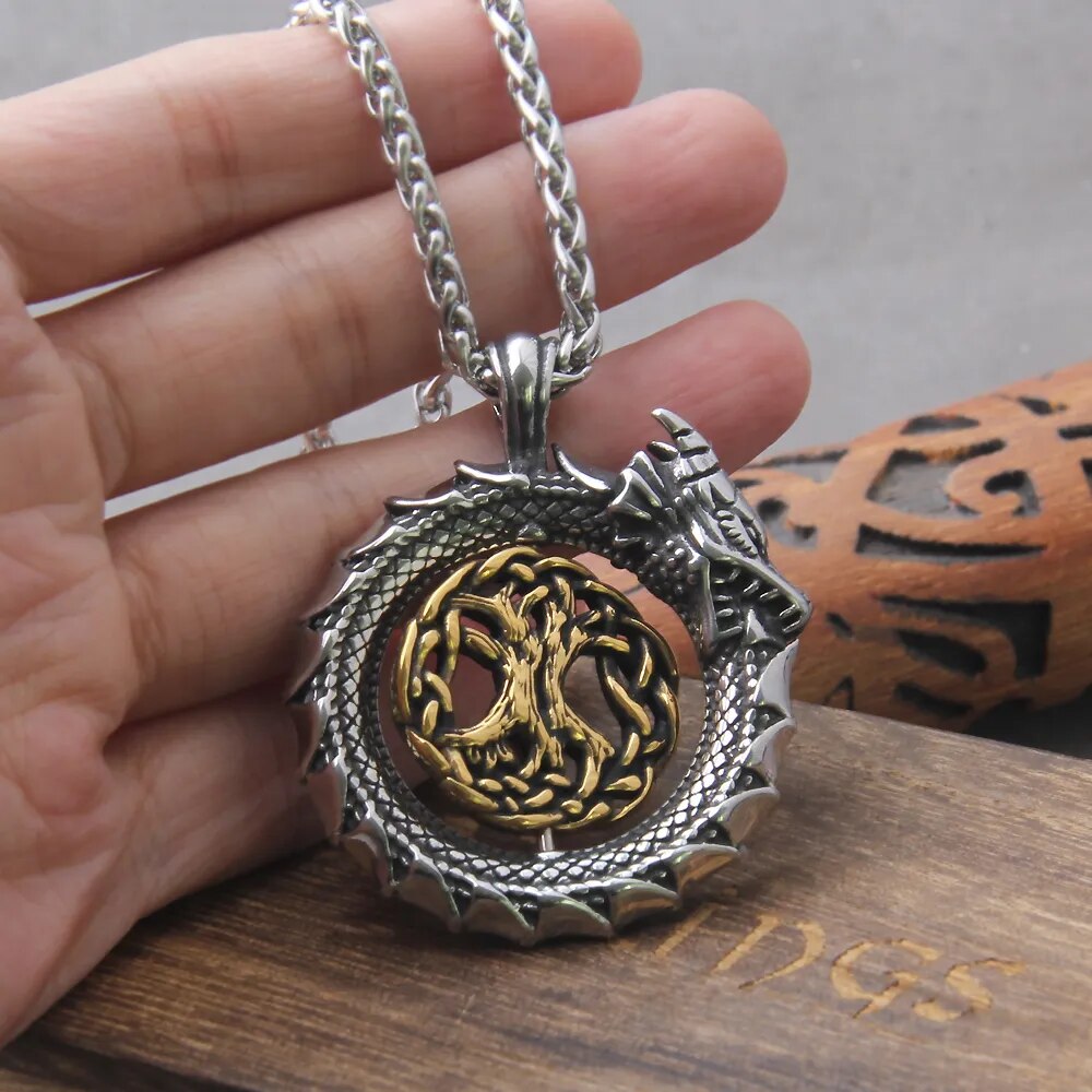 Ouroboros Tree of Life Necklace – Rotating Pendant