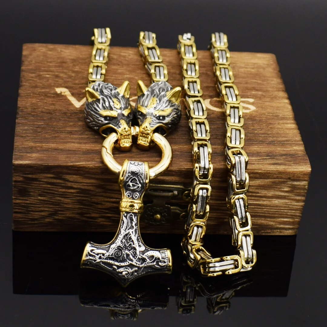 Odin’s Wolves & Mjölnir Necklace