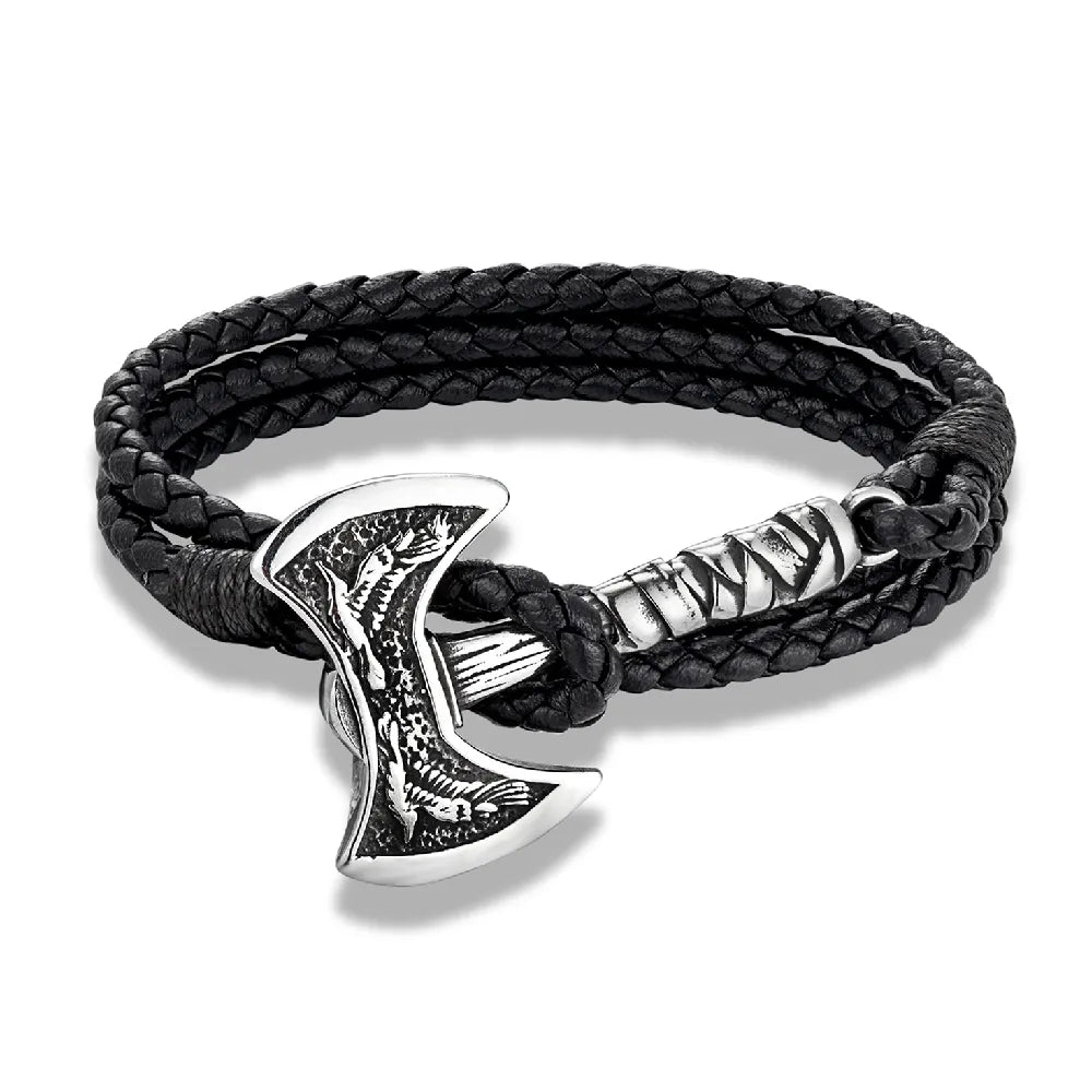 Norse Hatchet Leather Bracelet: Stainless Steel, Multi-layer, Self-defense