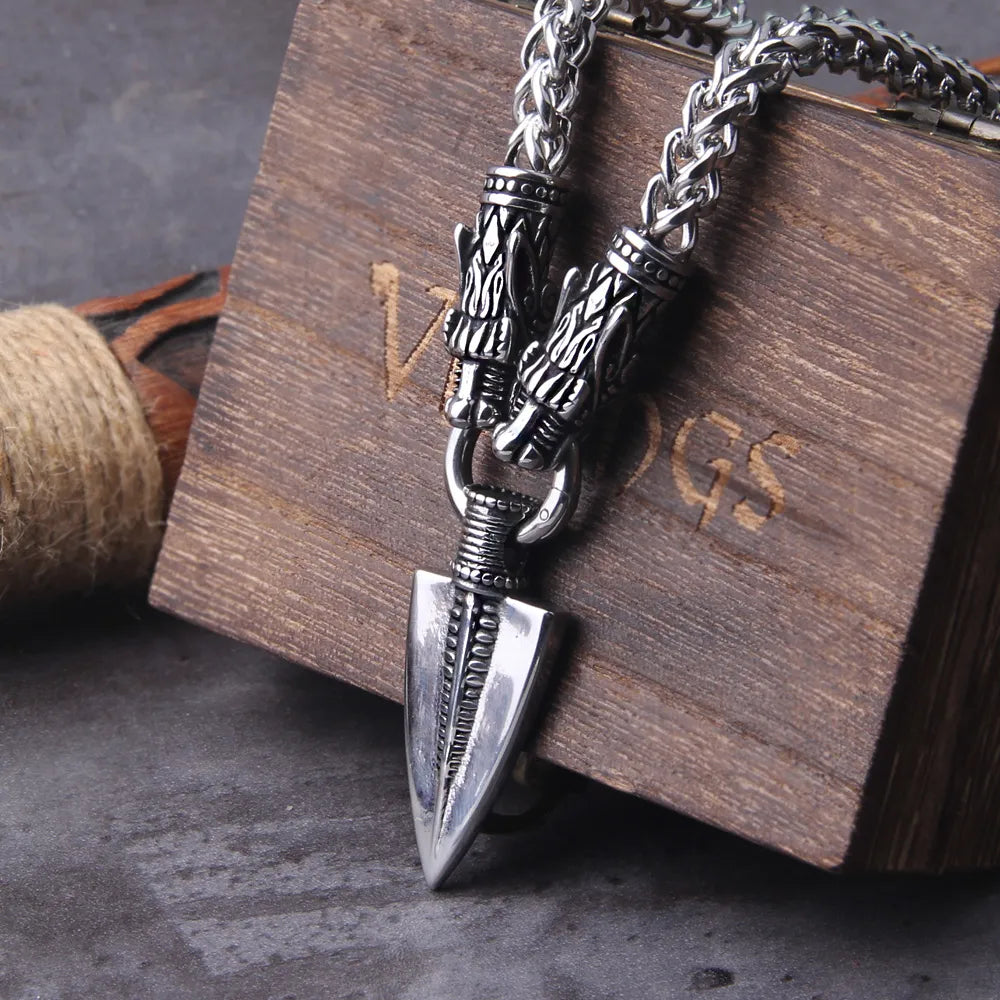 Viking Necklace – Wolf Heads, Dragon Heads, or Spear Pendant