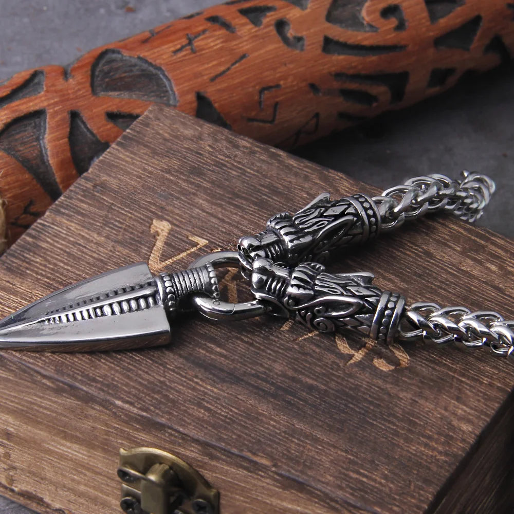 Viking Necklace – Wolf Heads, Dragon Heads, or Spear Pendant