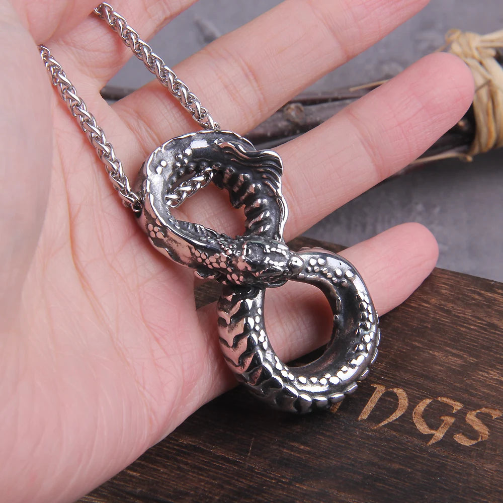 Ouroboros Dragon Necklace – Viking Serpent Pendant in Stainless Steel