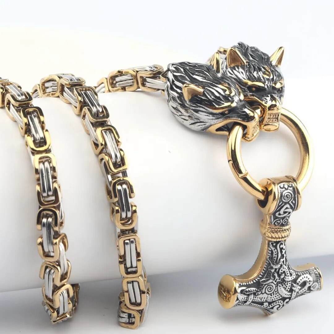 Odin’s Wolves & Mjölnir Necklace
