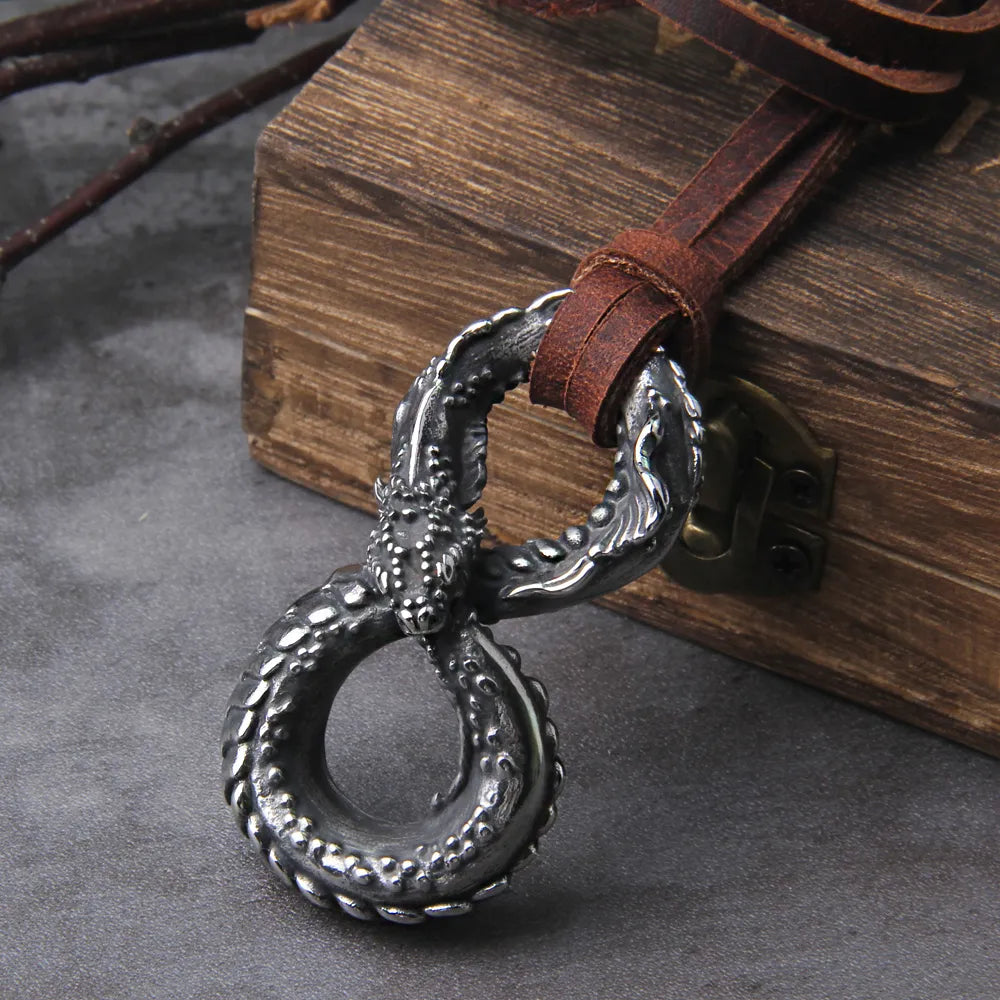 Ouroboros Dragon Necklace – Viking Serpent Pendant in Stainless Steel