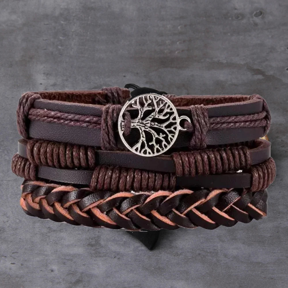 Tree of Life Leather Bracelet – Vintage Layers with Symbolic Meaning
