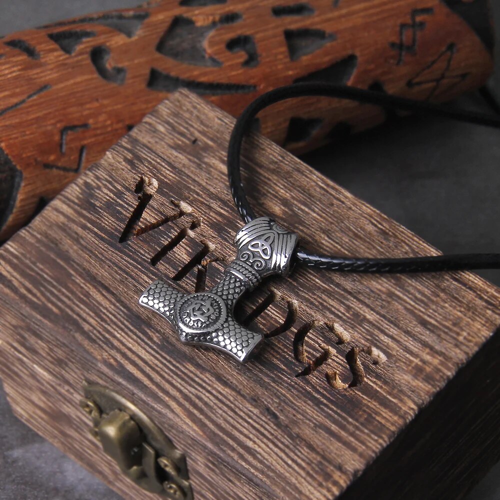 Thor Hammer Viking Necklace – Pendant with Leather Cord