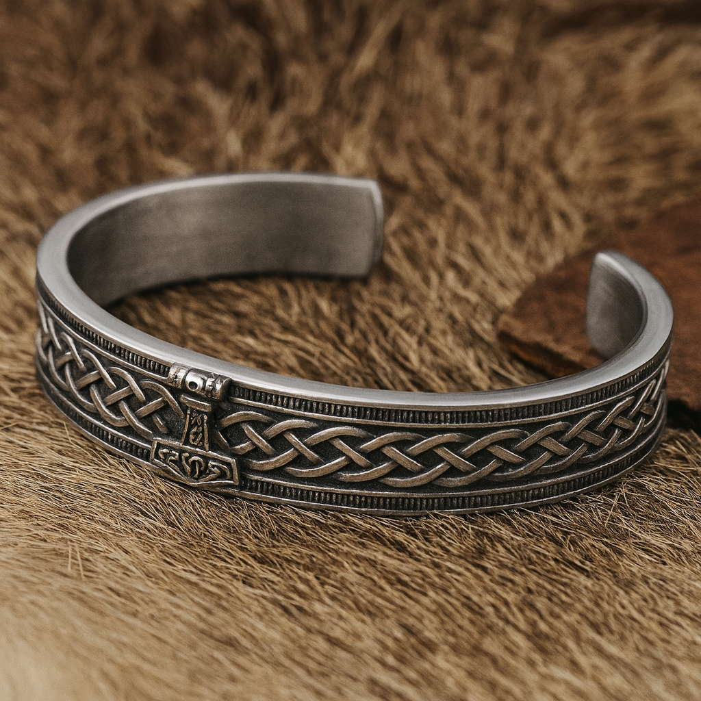 Nordic Rune Bangle – Thor’s Hammer, Viking Bracelet