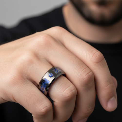 Celtic Ocean Blue Knot Tungsten Ring