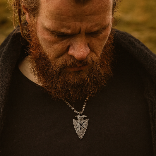 Vegvisir Viking Spear Necklace – Norse Compass Pendant with Chain