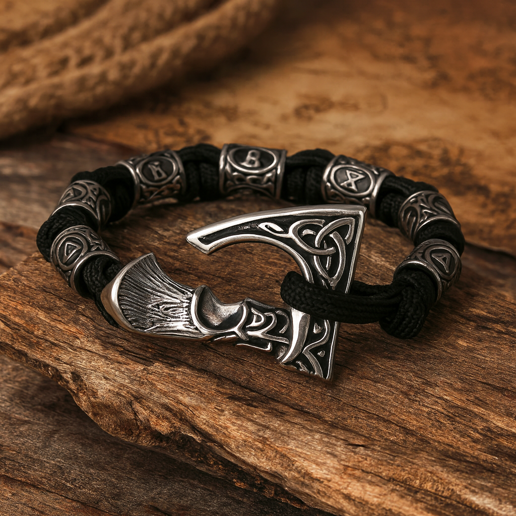 Viking Axe Beads Bracelet for Men – Celtic Knots & Runes