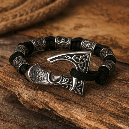 Viking Axe Beads Bracelet for Men – Celtic Knots & Runes