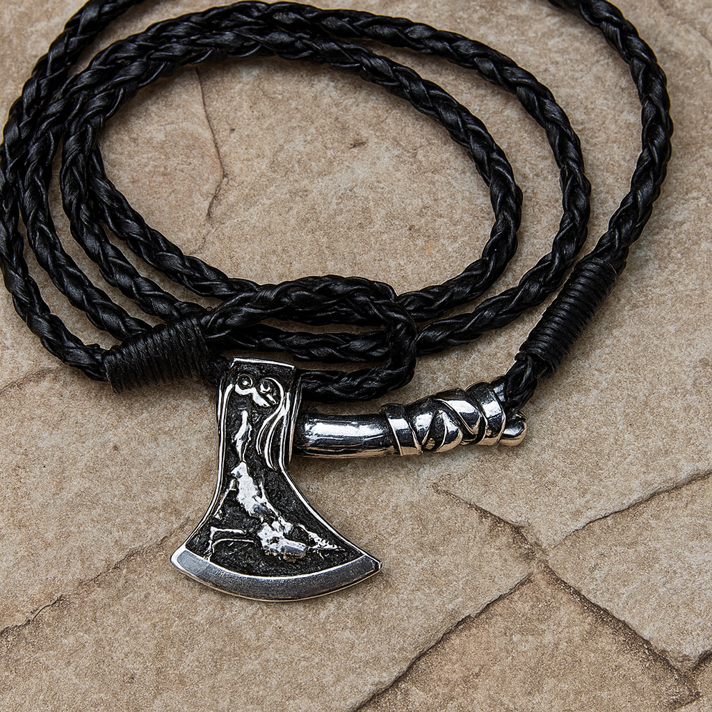 Nordic Valknut Axe Bracelet: Multilayer Leather