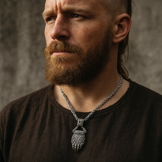 Viking Bear Claw Necklace with Valknut and Tiwaz Rune
