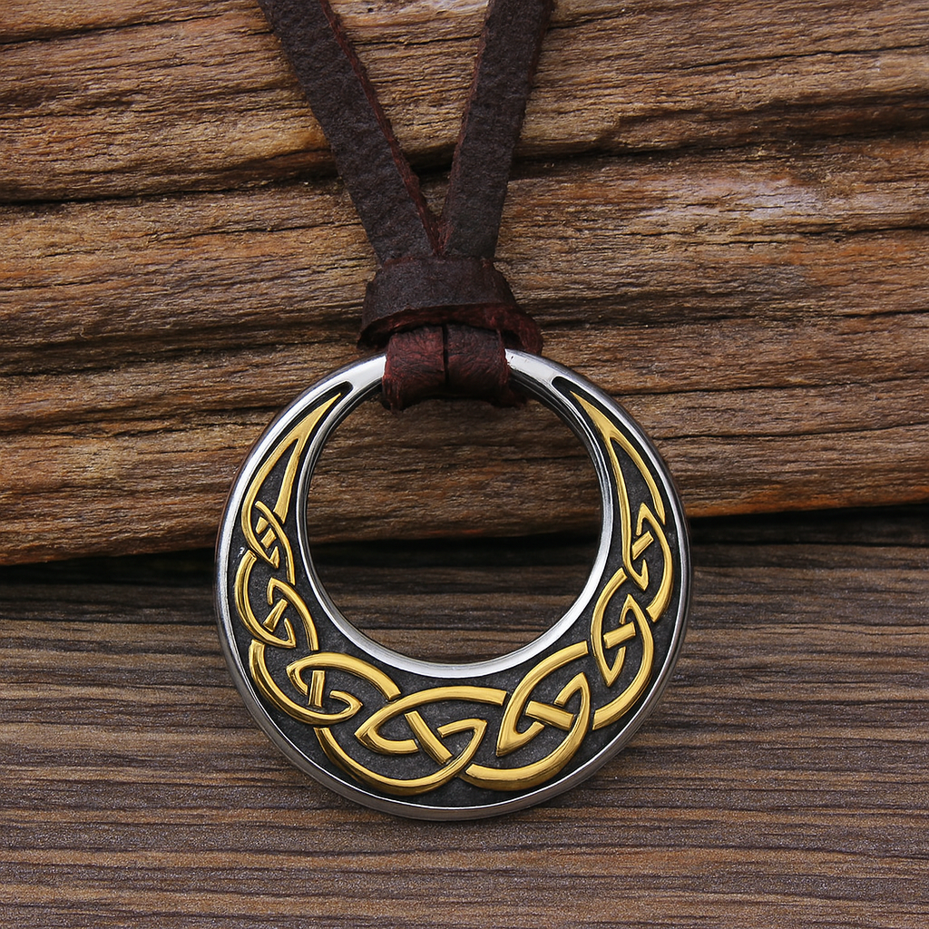 Celtic Knot Pendant – Round Necklace with Leather Cord