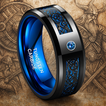 Celtic Ocean Blue Knot Tungsten Ring