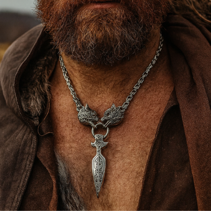 Viking Wolf Or Dragon Necklace – Spear Pendant with Stainless King Chain